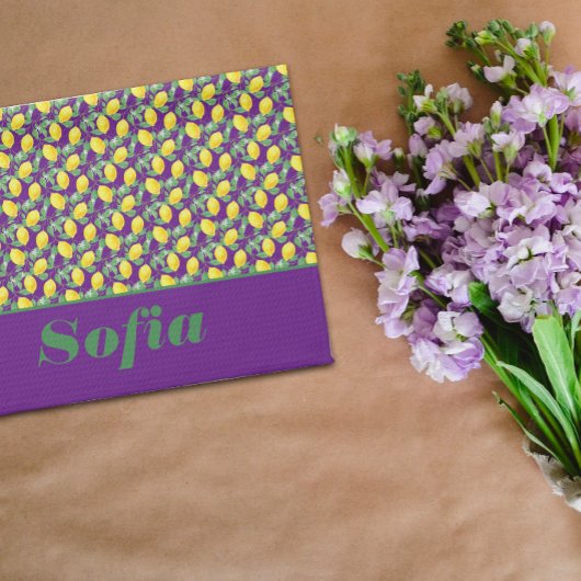 Linge De Cuisine Nom personnalisé du motif jaune citron