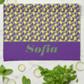 Linge De Cuisine Nom personnalisé du motif jaune citron (Plié)