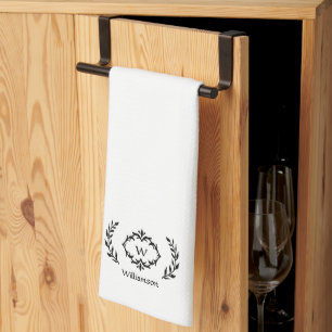 Linge De Cuisine Nom personnalisé élégant en laurier botanique