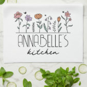 Linge De Cuisine Nom personnalisé Fleurs sauvages rétro (Plié)