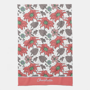 Linge De Cuisine Nom personnalisé floral transparent motif rose