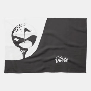 Linge De Cuisine Nom personnalisé Hello Black and White Golf