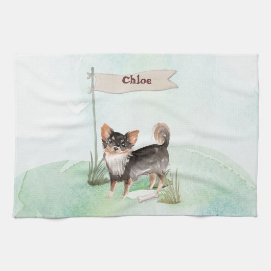 Linge De Cuisine Nom personnalisé Long Haired Chihuahua Chien anima (Horizontal)