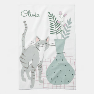 Linge De Cuisine Nom personnalisé Maman Chat Fleurs Vintage Mignon