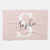 Linge De Cuisine Nom personnalisé moderne Monogram Pastel Rose (Horizontal)