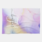 Linge De Cuisine Nom personnalisé Monogram Purple Aquarelle Luxe (Horizontal)