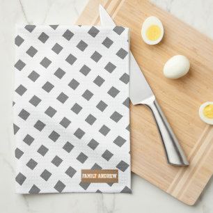Linge De Cuisine Nom personnalisé monogramme diamants blanc gris él