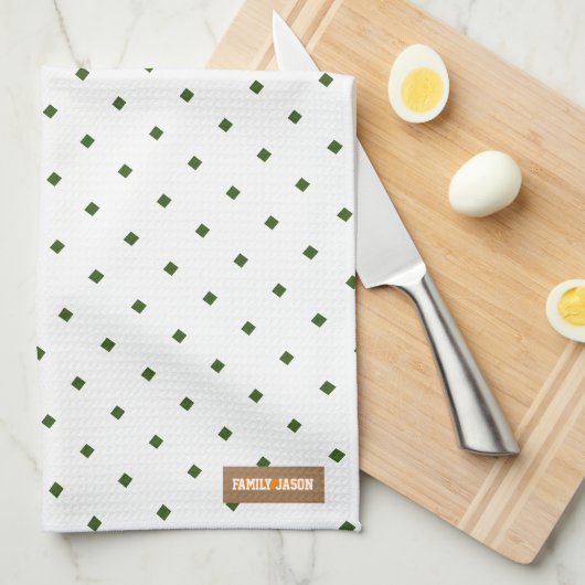 Linge De Cuisine Nom personnalisé monogramme diamants motif blanc v (Quart Plié)