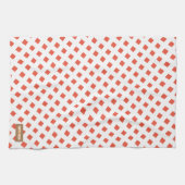 Linge De Cuisine Nom personnalisé monogramme moderne rouge diamants (Horizontal)