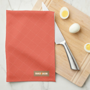 Linge De Cuisine Nom personnalisé monogramme moderne rouge élégant