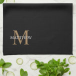 Linge De Cuisine Nom personnalisé Monogramme noir<br><div class="desc">Créez votre propre serviette de cuisine ronde noire personnalisée avec votre nom personnalisé et votre monogramme.</div>