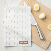 Linge De Cuisine Nom personnalisé monogramme rayures ondes blanc br (Quart Plié)