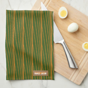 Linge De Cuisine Nom personnalisé monogramme rayures ondes vert ora