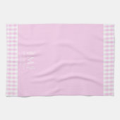 Linge De Cuisine Nom personnalisé Monogramme rose & blanc En vichy (Horizontal)