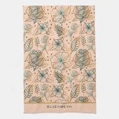 Linge De Cuisine Nom personnalisé motif floral doré (Vertical)