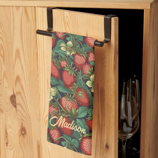 Linge De Cuisine Nom personnalisé Motif fraise (Pliage en tiers)