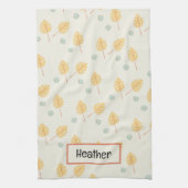 Linge De Cuisine Nom personnalisé orange feuille tropicale crème (Vertical)