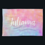 Linge De Cuisine Nom personnalisé Pastel Aquarelle rose pâle<br><div class="desc">Éclairez votre cuisine avec cette serviette de cuisine pastel personnalisée aux teintes pastel, qui allie douceur et art rose, bleu et pêche. Le nom élégant du script ajoute une touche personnalisée, ce qui en fait un cadeau parfait pour les ménagères, les anniversaires, ou toute personne qui aime la décoration élégante...</div>