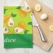 Linge De Cuisine Nom personnalisé perles orange sur vert (Quart Plié)