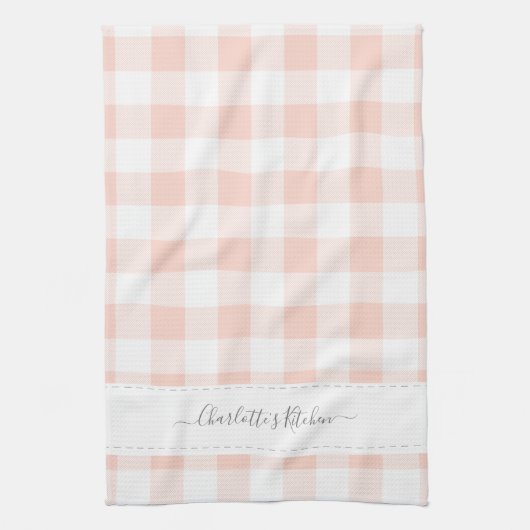 Linge De Cuisine Nom personnalisé Pink Plaid (Vertical)