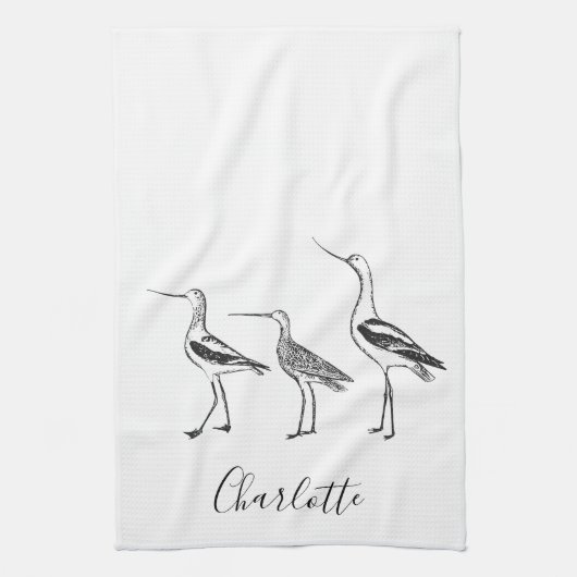 Linge De Cuisine Nom personnalisé Raviers côtiers Oiseau blanc (Vertical)