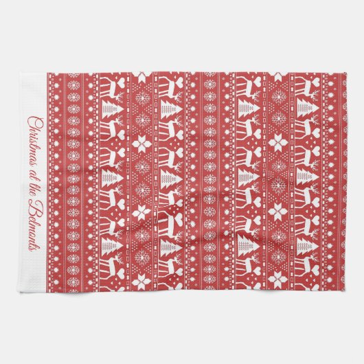 Linge De Cuisine Nom personnalisé scandinave rouge Noël (Horizontal)