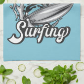 Linge De Cuisine NOM personnalisé Surfer Big Wave Skeleton Surfing (Plié)