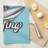 Linge De Cuisine NOM personnalisé Surfer Big Wave Skeleton Surfing (Quart Plié)