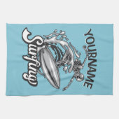 Linge De Cuisine NOM personnalisé Surfer Big Wave Skeleton Surfing (Horizontal)