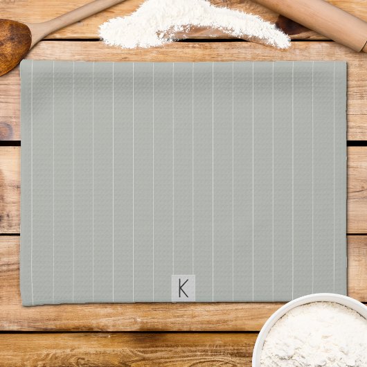 Linge De Cuisine Nom Sage Green White Stried