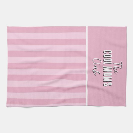 Linge De Cuisine Nom Script Vintage Rayure Rose (Horizontal)