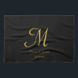 Linge De Cuisine Nom simple élégant de monogramme noir et or<br><div class="desc">Simple Elegant Noir et Or Monogramme Nom serviette de cuisine</div>