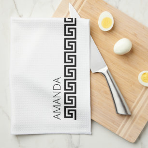 Linge De Cuisine Nommée Timeless Black White Greek Key