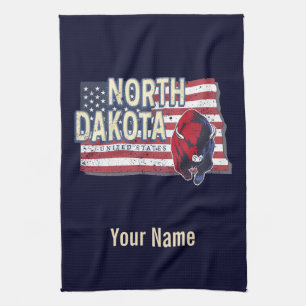 Linge De Cuisine North Dakota State États-Unis Retro Map Vintage