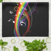 Linge De Cuisine Notes blanches de musique d'arc-en-ciel sur le (Plié)