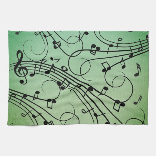 Linge De Cuisine Notes de fantaisie Design musical vert (Horizontal)