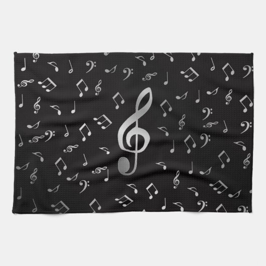 Linge De Cuisine notes de musique en argent (Horizontal)