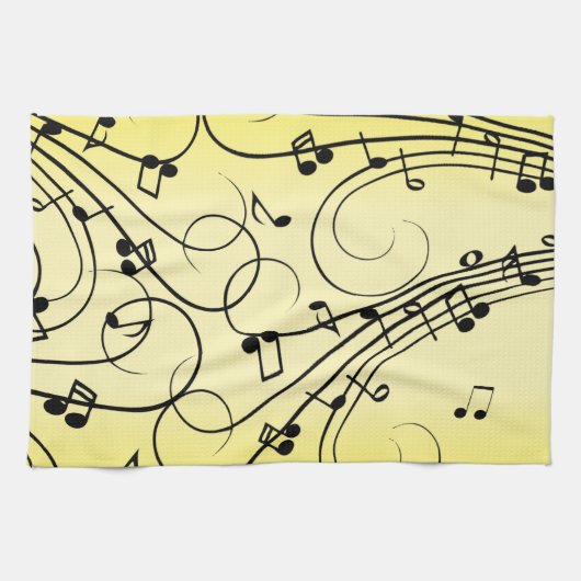 Linge De Cuisine Notes de musique fantaisie jaune (Horizontal)