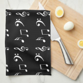 Linge De Cuisine Notes musicales en noir et blanc Musicien (Quart Plié)