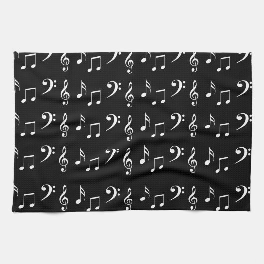 Linge De Cuisine Notes musicales en noir et blanc Musicien (Horizontal)