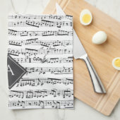 Linge De Cuisine Notes musicales en noir et blanc Personnalisé Mono (Quart Plié)