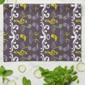 Linge De Cuisine Notes musicales et oiseaux (Plié)
