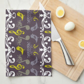 Linge De Cuisine Notes musicales et oiseaux (Quart Plié)