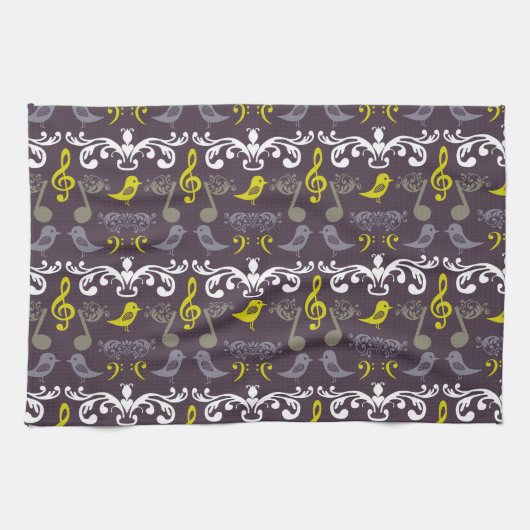 Linge De Cuisine Notes musicales et oiseaux (Horizontal)