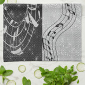 Linge De Cuisine Notes musicales modernes en noir et blanc (Plié)