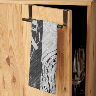 Linge De Cuisine Notes musicales modernes en noir et blanc