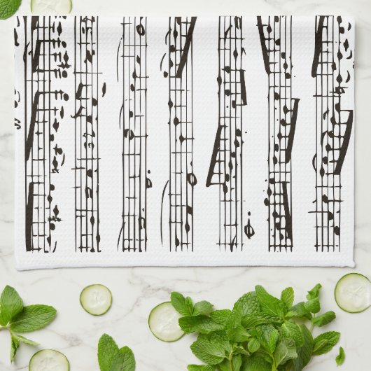 Linge De Cuisine Notes musicales noires et blanches (Plié)