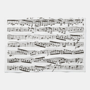 Linge De Cuisine Notes musicales noires et blanches