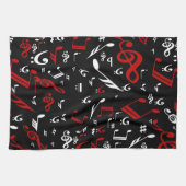 Linge De Cuisine Notes musicales rouges blanches et noires (Horizontal)