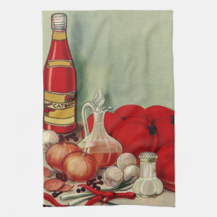 Linge De Cuisine Nourriture italienne vintage Tomates Oignons Poivr